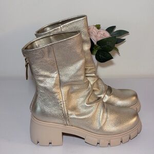 Naked Feet Metallic Gold Lace-Up Chunky Platform Boots